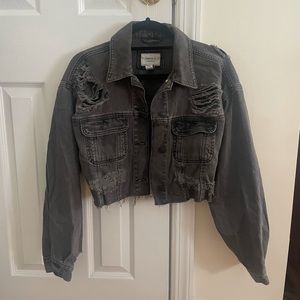 Cropped black denim jacket